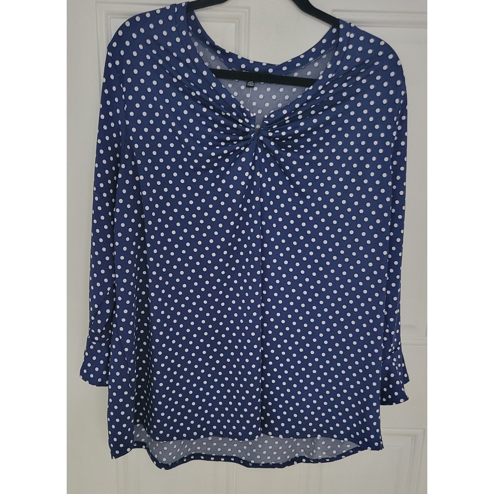 AVA & GRACE Navy Blue with Polka Print White ‎ Sleeve Blouse Plus Size 3X NWT